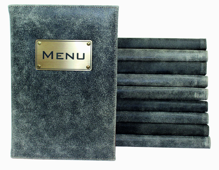 Karty Menu Prestige skóra naturalna postarzana, format 3/4 A4 kpl 8 sztuk