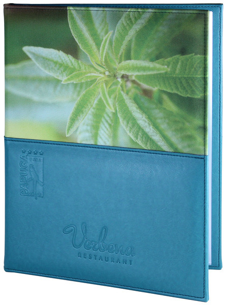 Menu card No. 524 - model PRESTIGE K with eco leather and printed fabric