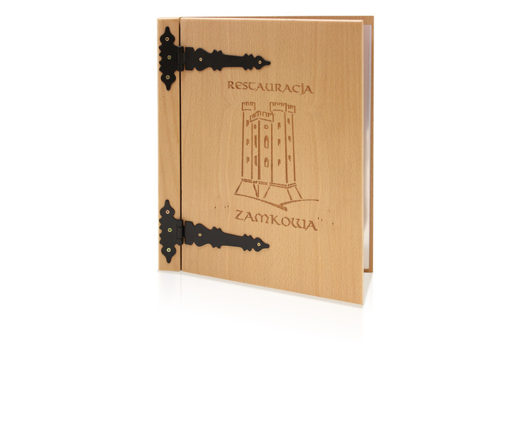 Karty menu nr 670 - karta menu model Castle z drewna