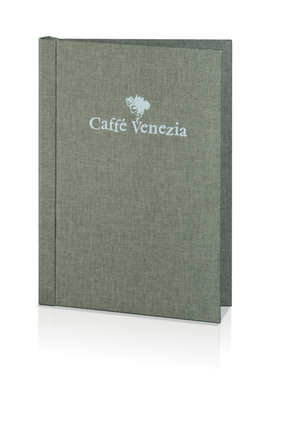 Menu card No. 673- model Klemmix, natural canvas, white logo