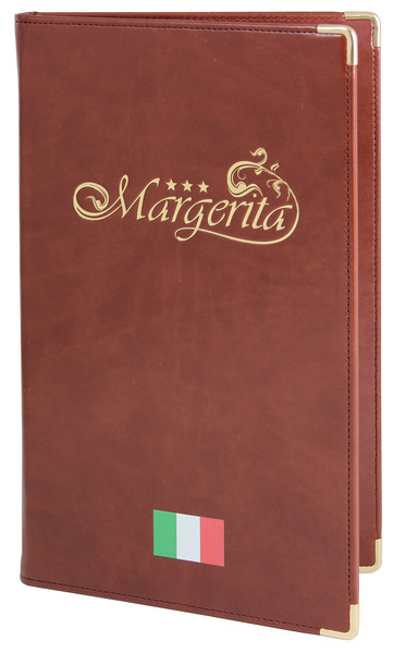 Menu card No. 725- model Prestige, ecoleather, logo gold and full color (UV printing)
