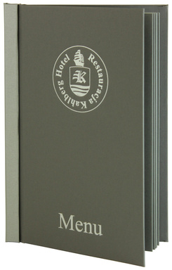 Menu cards No. 756 model Spine, natural canvas, with logo