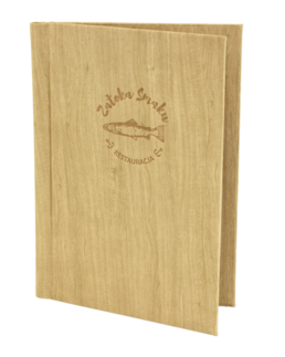 Karta menu nr 1068 model Klemslim z ekoskóry w kolorze drewna