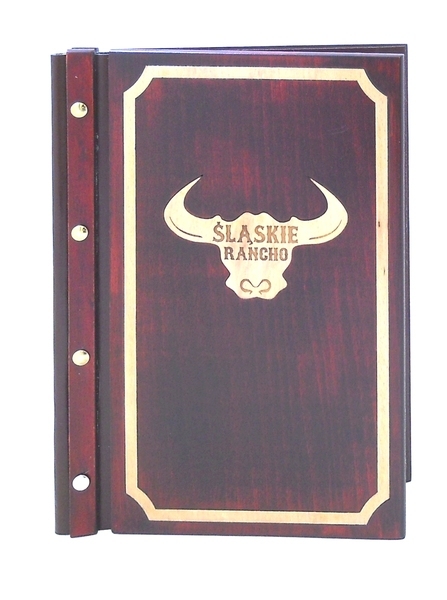 Menu card No. 109 - wooden cover composed of different colours of wood