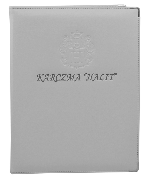 Menu card No. 115 - brown embossing on ecru eco leather