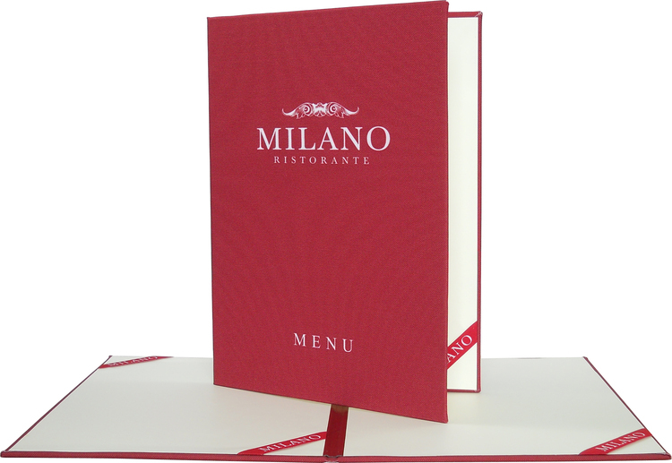 Menu card No. 132 -card in a form of folder, printout on fabric 