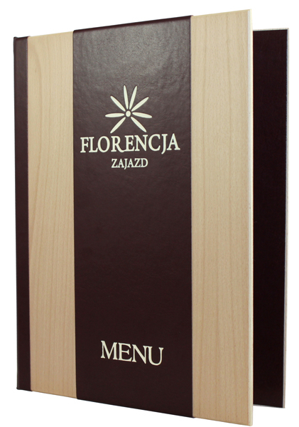 Karta menu nr 162 - naturalne drewno z wstawką z bordowej ekoskóry