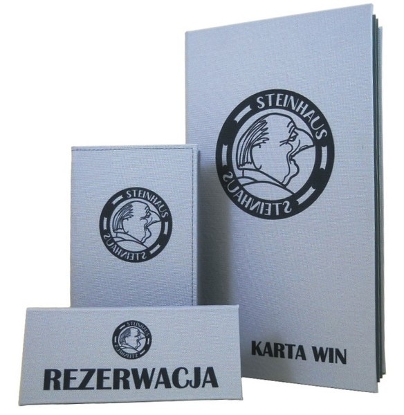 Menu card No. 195 - Menu cards, cover for bills and reservation stand - made of printed fabric