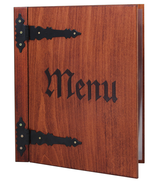 Karta menu nr 203 - okładka Castle drewniana z mosiężnymi zawiasami 