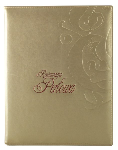 Menu card 038 - red embossing on golden eco leather