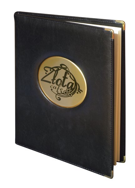 Menu card 040 - golden emblem with burned logo