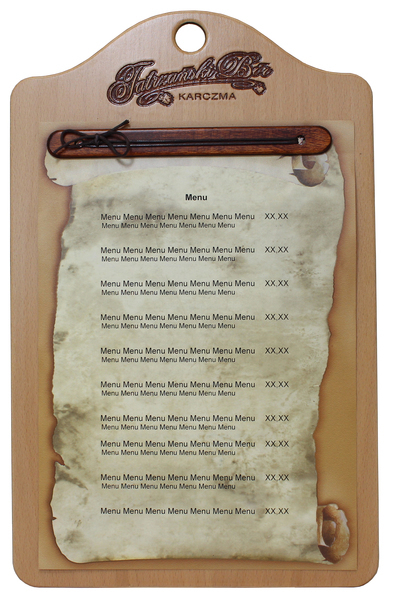 Menu card No. 299  Wooden card with engraved logo