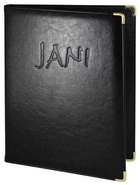 Menu card No. 325 - model PRESTIGE K  A4 eco leather in blackl colour