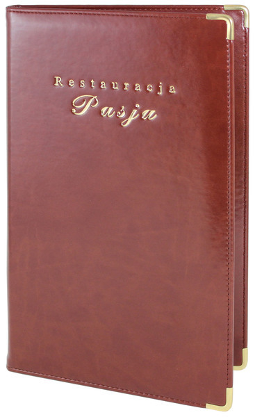 Menu card No. 384 - menu Prestige  with decorative metal corners and gilded logo