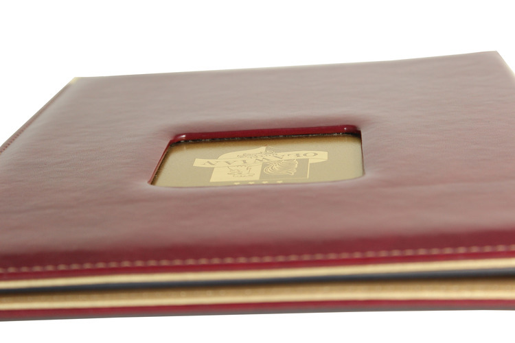 Menu card No. 432 - card made of eco leather with engraved insert