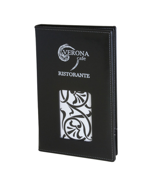 Menu card 077 - white embossing on black eco leather